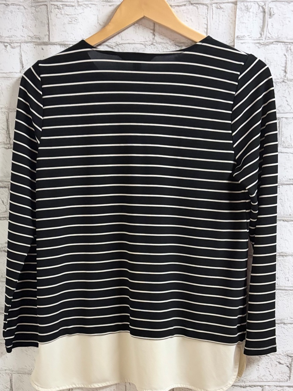 Ralph Lauren Black & White Striped Long Sleeve Top with Cream Hem - Picture 2 of 5